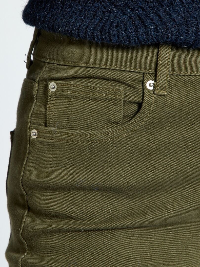 Nauwsluitende twill broek met hoge taille - Khaki