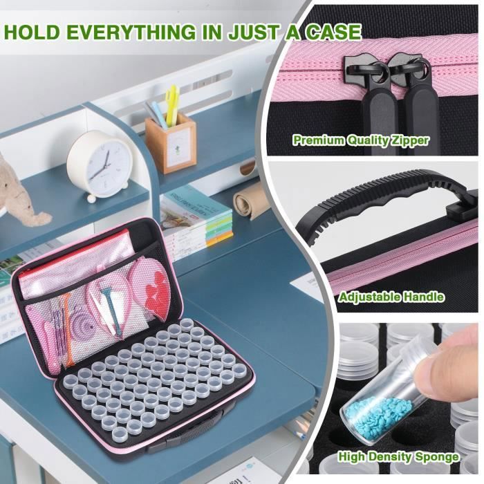Caixa organizadora para pintura com diamantes com 60 compartimentos, ideal para guardar miçangas e acessórios de bordado.