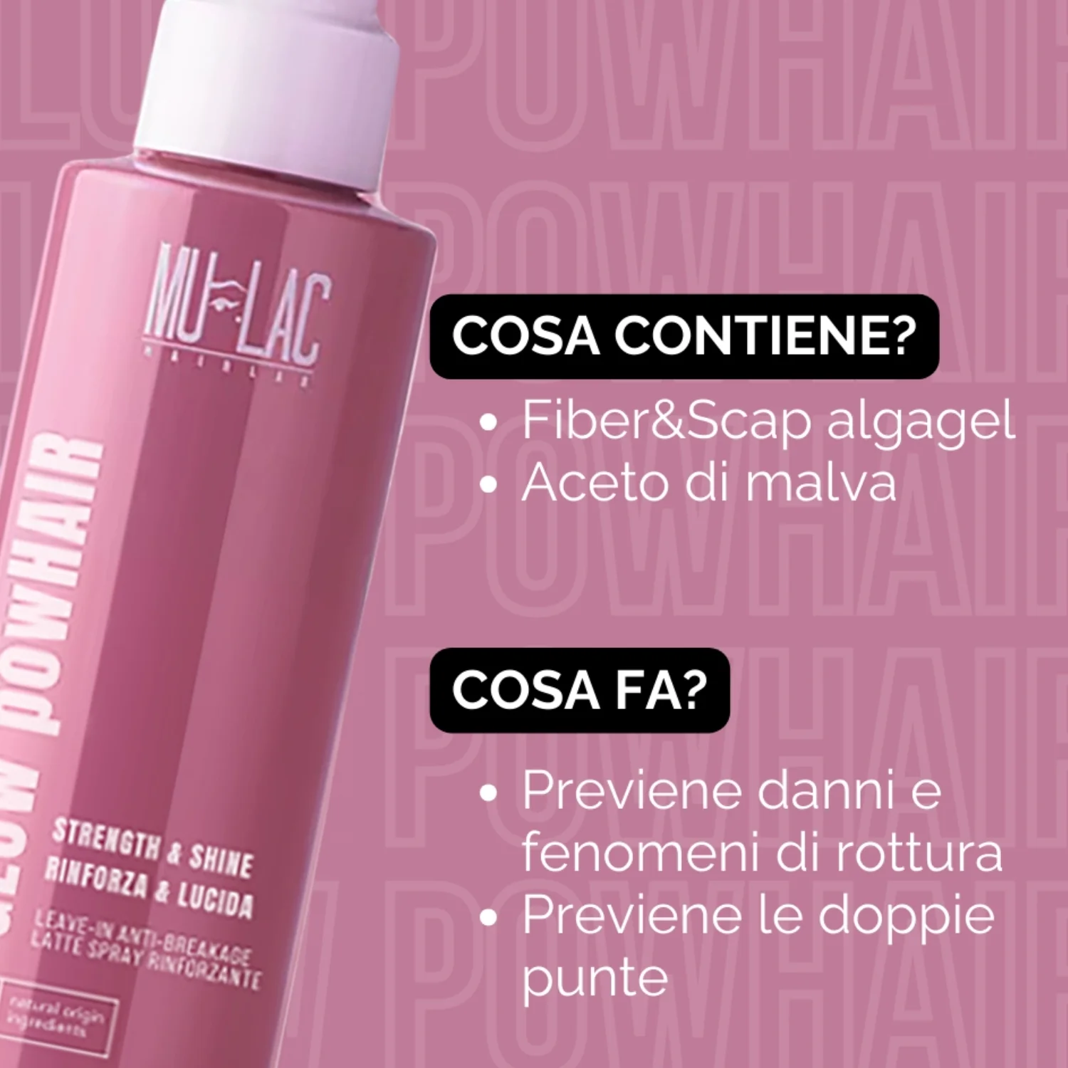Hairlab GLOW powHAIR RINFORZA & LUCIDA - Latte Spray Rinforzante - Spray Capelli, Spray Capelli Styling & Finish