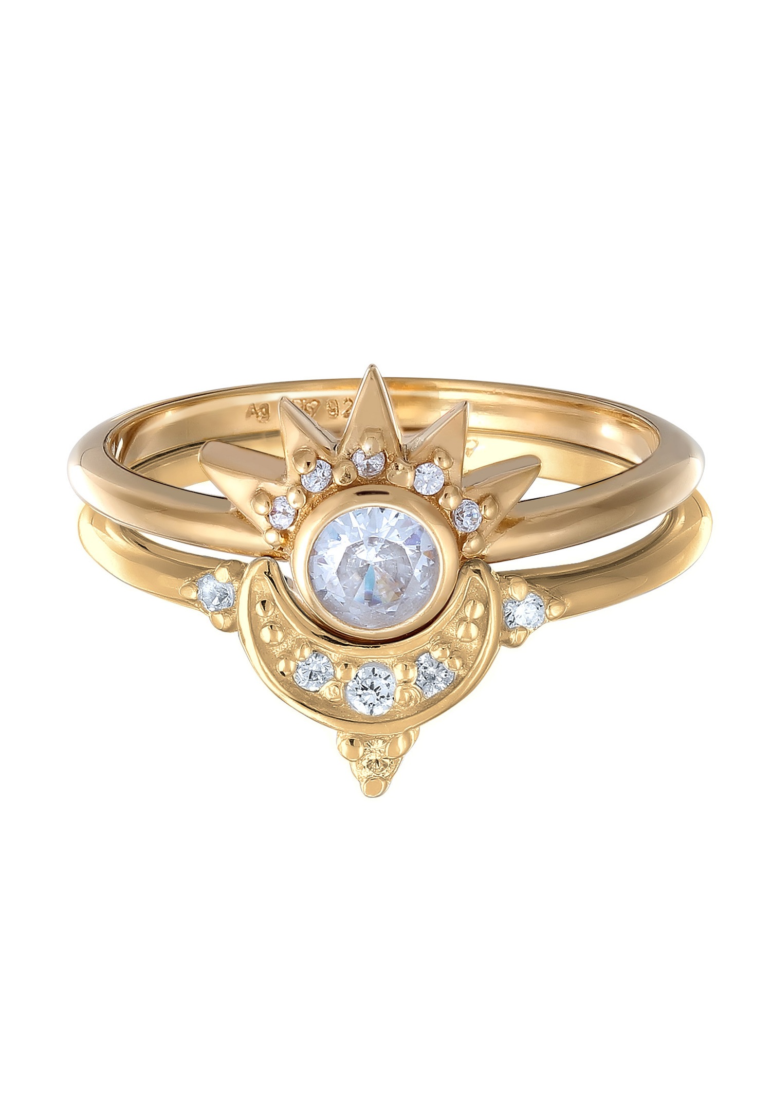 Elli Elli Ensemble de bagues Femmes Étoile Zirconia Taille diamant blanc Argent Sterling 925 Plaqué Or Été / Plage Bicolore