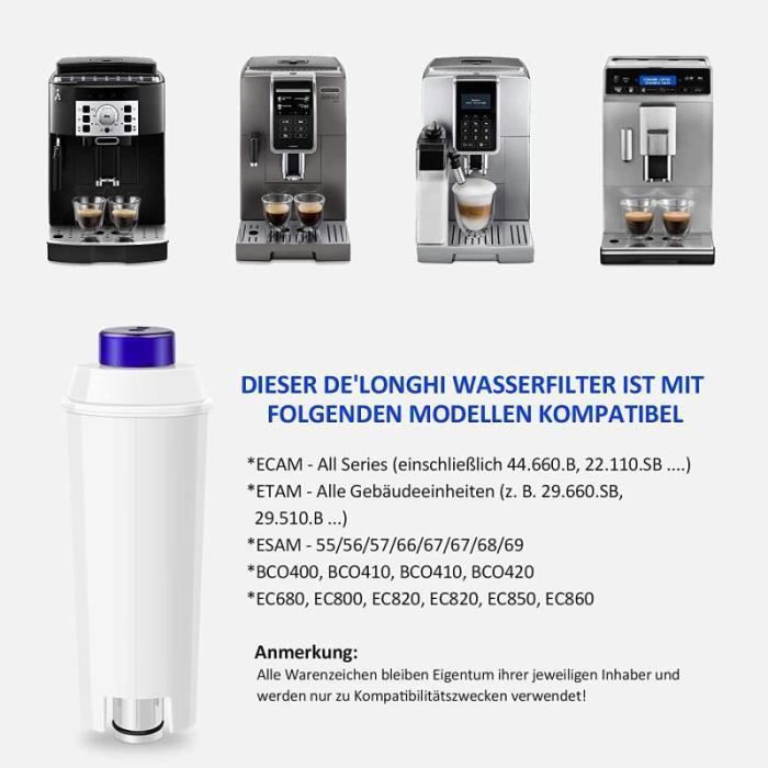 Lot de 2 filtres à eau pour machines à café Delonghi de'longhi dlsc002 Compatible avec Delongie ECAM, Esam ETAM, BCO, EC