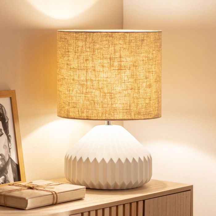 Monduver White Porcelain and Fabric Table Lamp