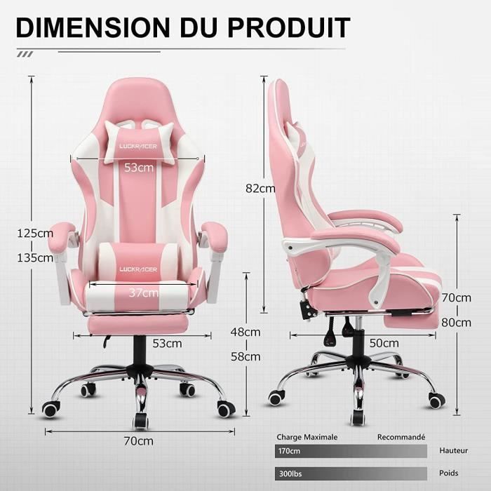 Silla gaming con reposapiés, cojín de masaje lumbar, silla de oficina ergonómica con reposabrazos sincronizados (rosa)