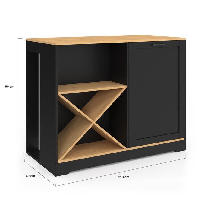 IDMARKET Table de bar îlot VITO 113 cm avec range bouteilles bois noir et plateau façon hêtre