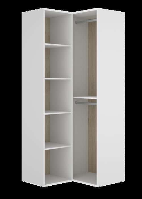 Corner wardrobe with reversible back panel in natural oak or white - Length 84 x Depth 84 x Height 205 cm