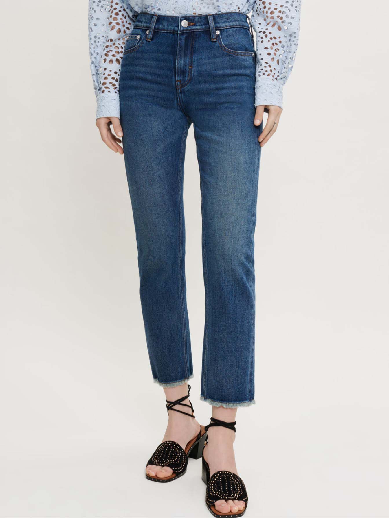 Nauwe jeans met gerafelde zoom - Blauw