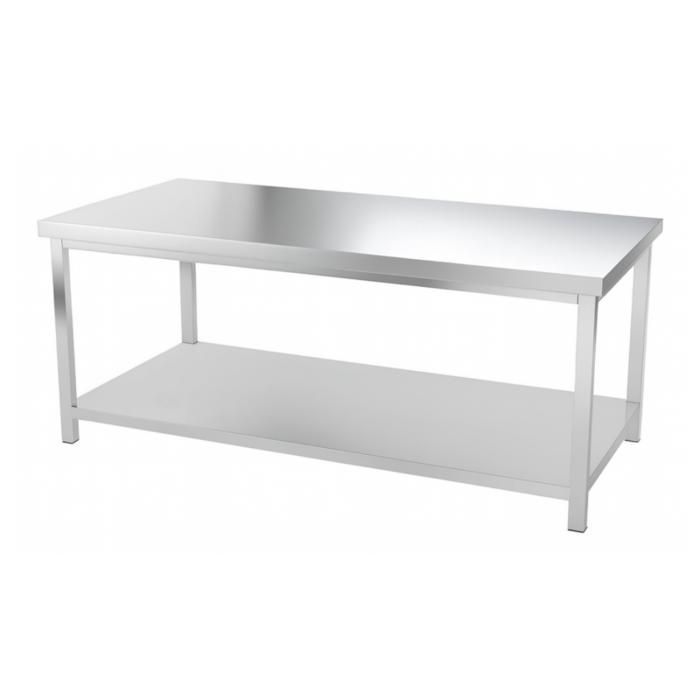 Table inox centrale 2000 x 600 mm - acier inox 0,8 mm - étagère basse - charge 150 kg
