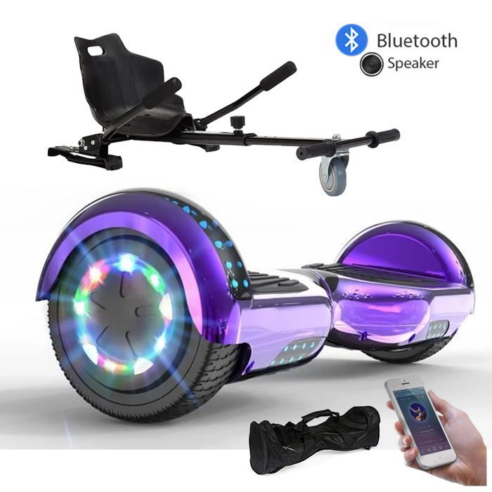 6.5 Inch Chrome Purple Hoverboard with Black Hoverkart