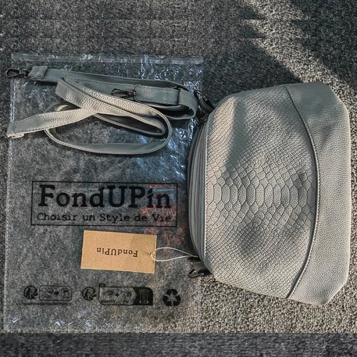 Bolso de hombro para mujer - FONDUPIN - Elegante modelo en piel sintética - Gris - Correa de hombro desmontable y ajustable
