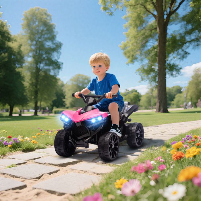 Quad eléctrico infantil AIYAPLAY - 6V - música y faros LED - para edades de 37 a 72 meses - metal y PP - 70 x 42 x 45 cm - rosa