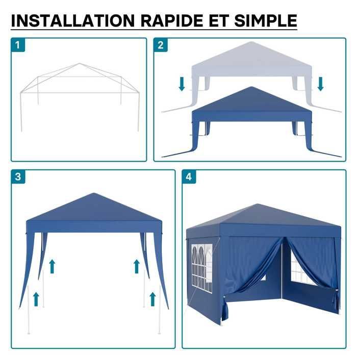 Pabellón Wiltec de 3 x 3 m en azul con protección UV 50+, cenador de jardín con laterales desmontables, carpa para fiestas con ventanas para