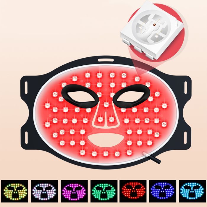 DAM LED-Lichttherapie-Gesichtsmaske mit 7 Farben und 3 Helligkeitsstufen. 29,5 x 2 x 20 cm. Farbe: Schwarz.