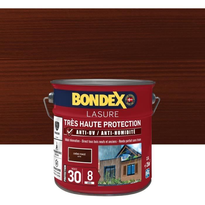 BONDEX - Tinte para madera de 8 años - FPS 30 - Roble oscuro - Acabado satinado - 2,5 L