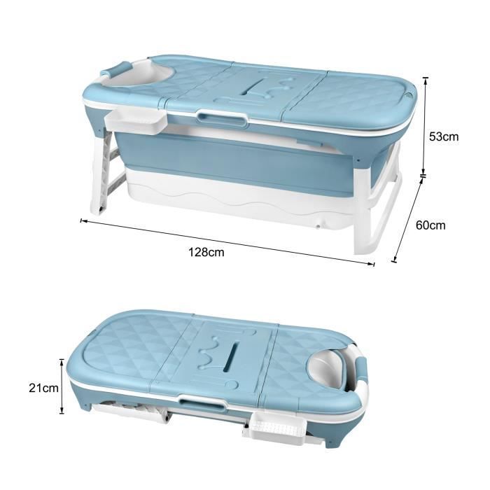 Bañera plegable - HENGMEI - Modelo XL - Dimensiones 128x62x52cm - Azul - Con tapa y ruedas