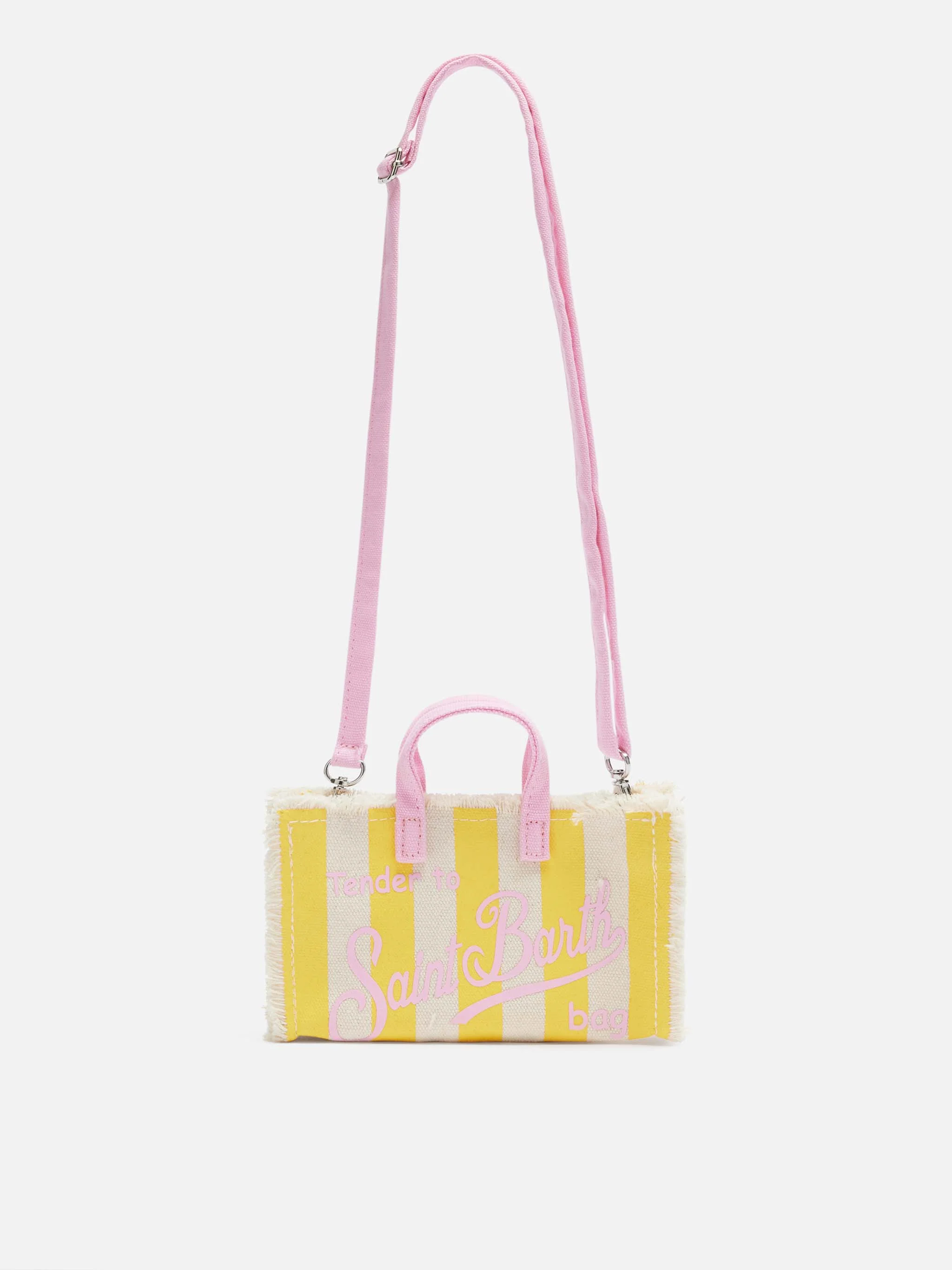 Phone Bag in canvas di cotone con stampa a righe gialle