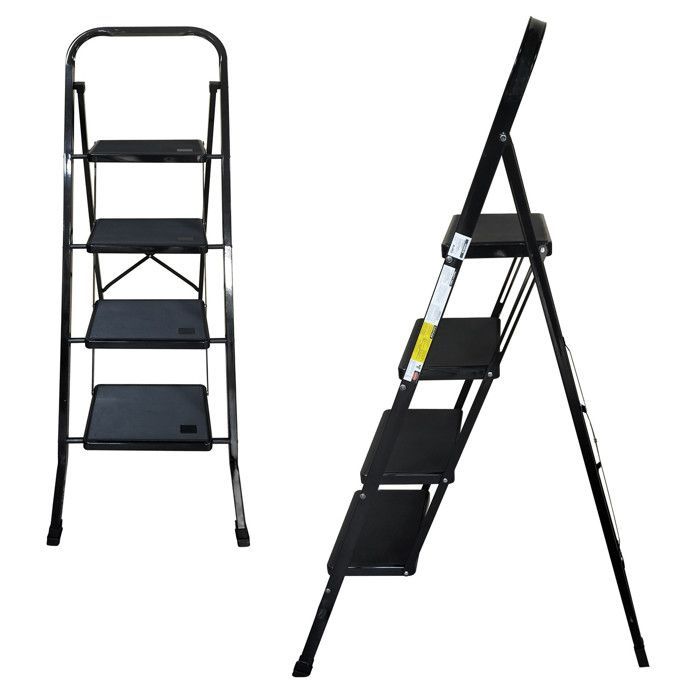 Scala a 4 gradini BM TOOLS BMT-ESC4-BLACK, altezza di lavoro: 97 cm, facile da riporre, gradini antiscivolo - NERO
