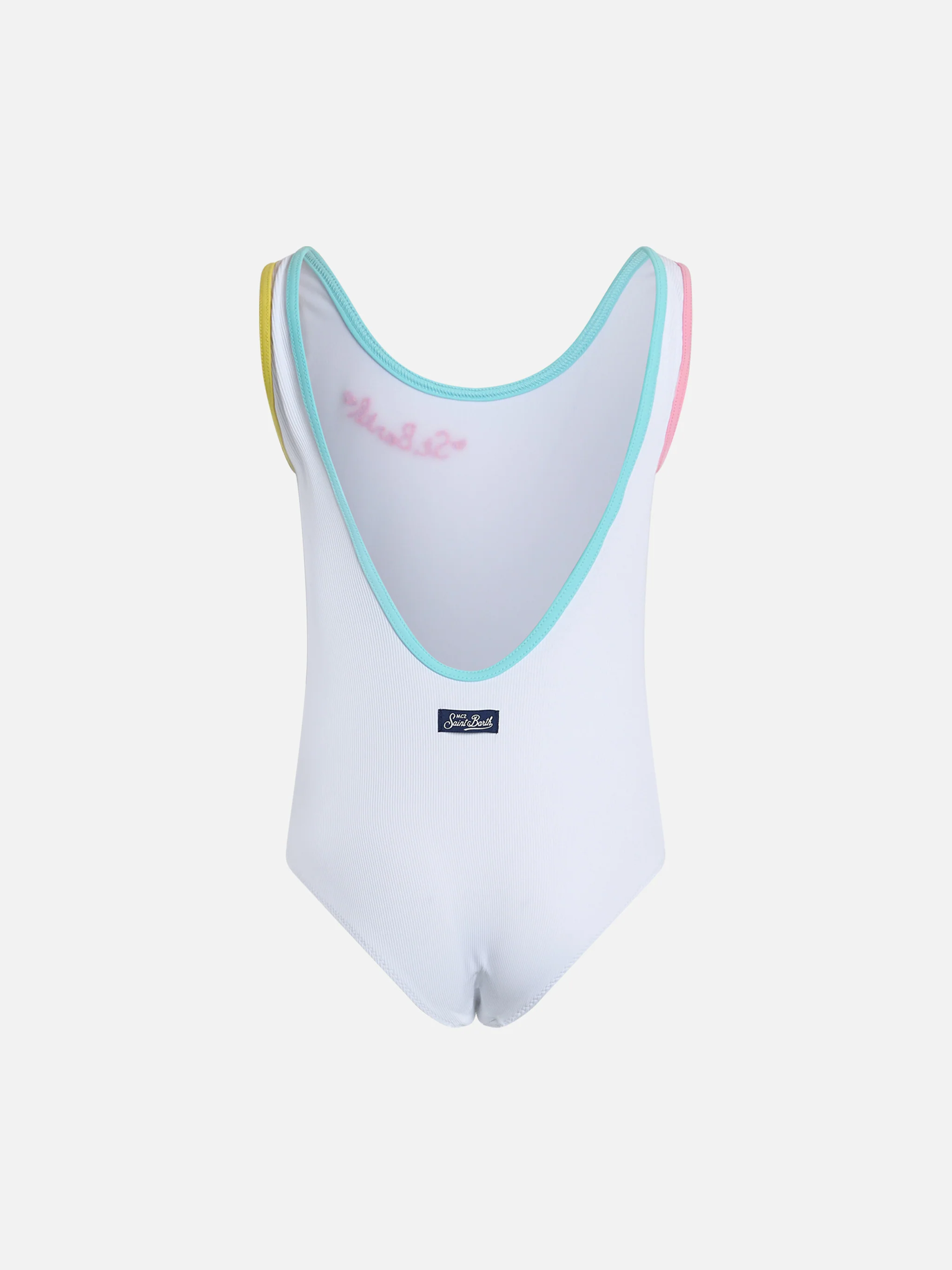 Cara witte geribbelde badpak uit één stuk voor meisjes met borduurwerk