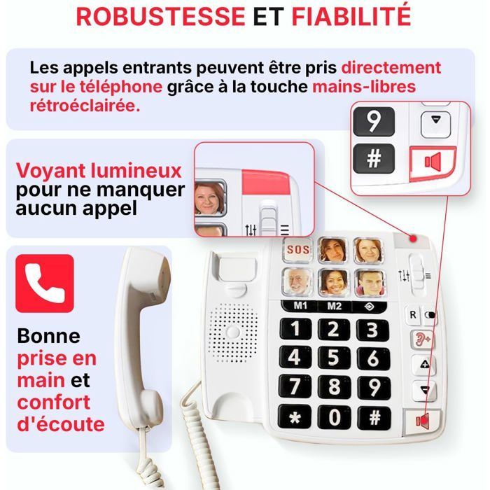 Seniorenfreundliches Festnetztelefon – LEVYS – Große Tasten – Extra lauter 85-dB-Klingelton – Anrufanzeigeleuchte
