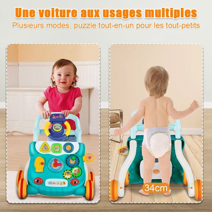 SUPFINE Trotteur Parlant, Trotteur Bébé Pliable, Jouet 2 En 1 Pousser pour Bébé avec Musique - 40 * 32 * 40.5 cm - Vert
