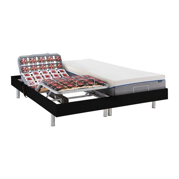 Letto relax elettrico con base a doghe + materasso in memory foam - 2 x 90 x 200 cm - Nero - HESIODE III di YSMÉE