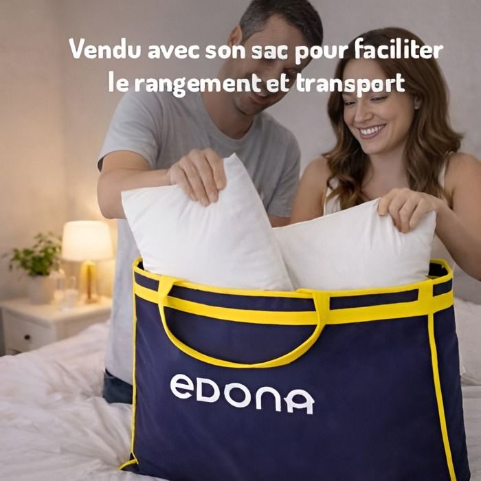 Edona Le classique Lot de 2 Oreillers Carré 60x60 cm Synthétique Moelleux Fabriqué France Qualité Hôtelière