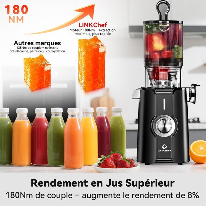Sans Préparation Extracteur de Jus,Nettoyage installer Rapide,115mm Extracteur de Jus Lent,Rendement en jus de 99 %,1,2 L