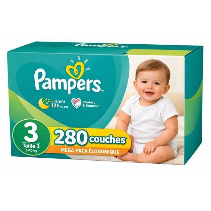 PAMPERS Couche Bébé, BABY-DRY Taille 3, 280 COUCHES (6-10 kg)