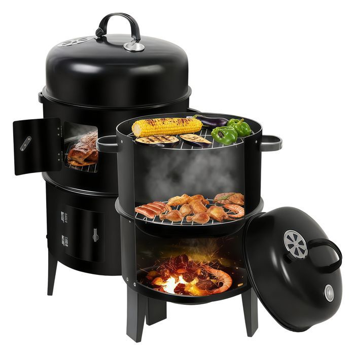 Ahumador profesional y familiar 3 en 1: barbacoa, parrilla y ahumador. Ahumador de carne con termostato, ideal para reuniones.
