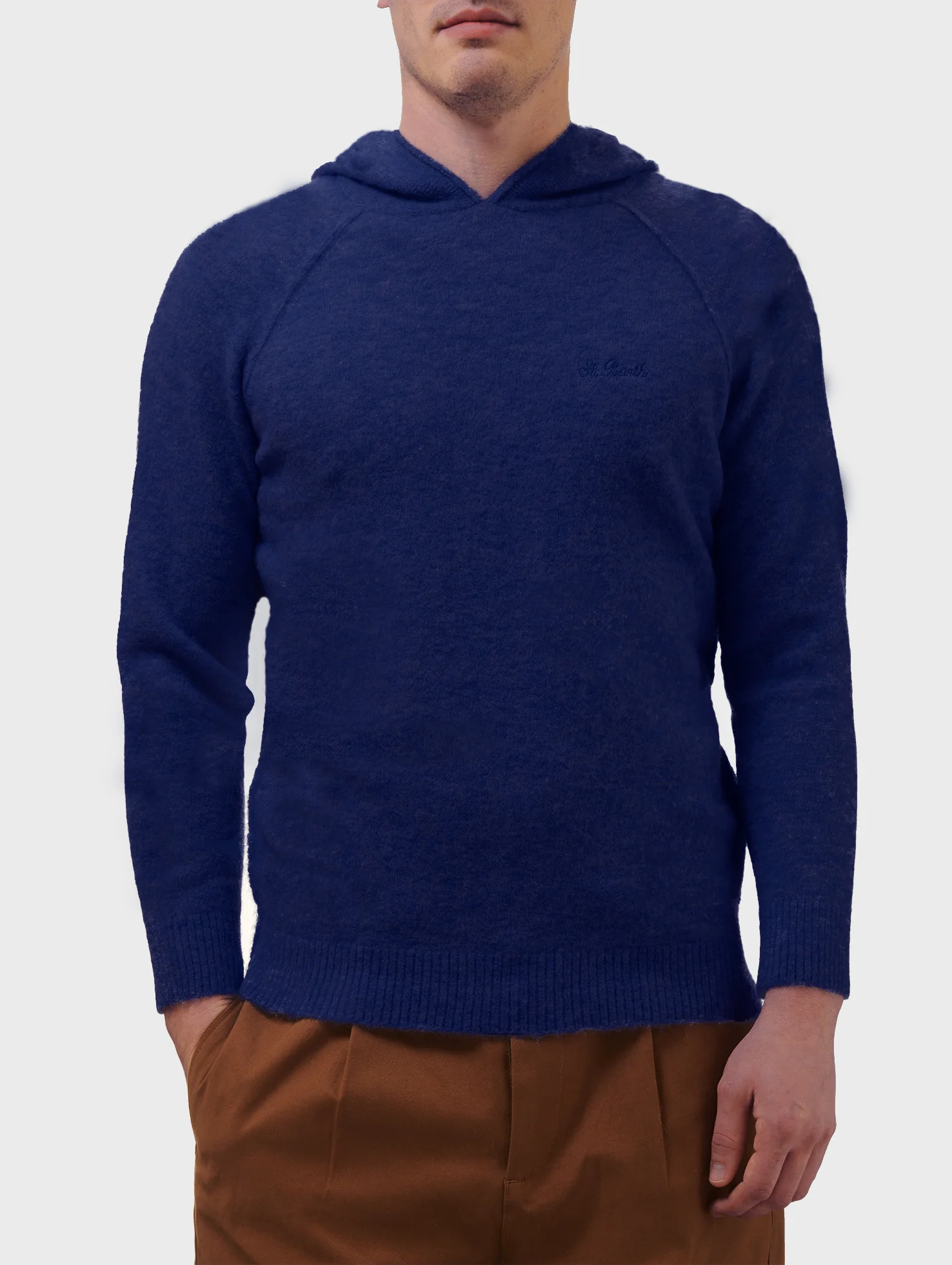 Suéter con capucha de alpaca elástica azul marino Piccadilly