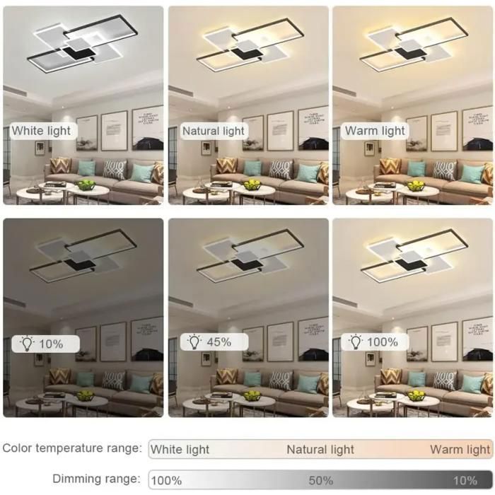 DORLINK Plafonnier LED 120W Dimmable avec Télécommande – Ø110cm – 3000-6500K – Design Moderne – Luminaire Salon Cuisine – Noir+Blanc