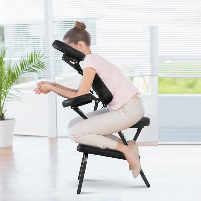 Silla de masaje portátil COSTWAY con bolsa de transporte, altura ajustable de 110 a 120 cm, silla ergonómica para spa/tatuaje, color negro.