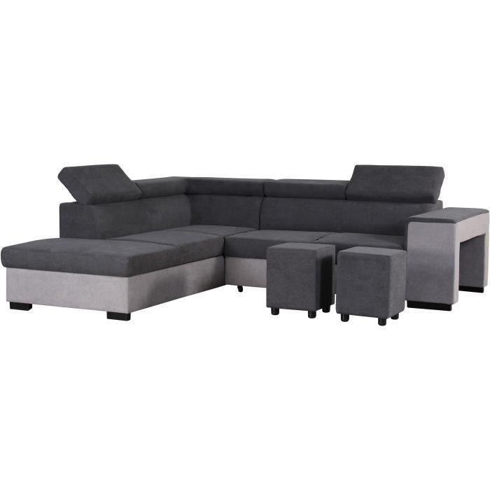 Sofá-cama de canto esquerdo com arrumação, 5 lugares - Tecido cinza - L 271 x P 220 x A 77 cm - ARMSTRONG - Fabricado na Ucrânia