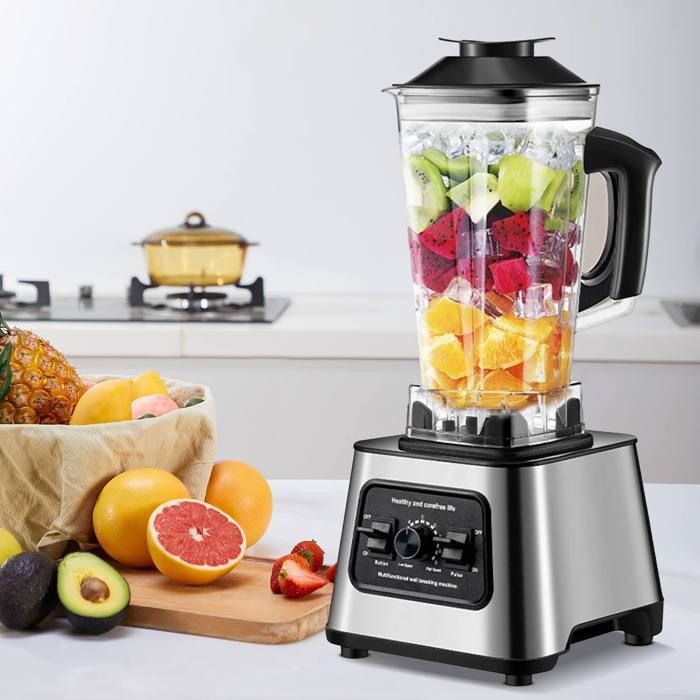 Batidora profesional de 6000 W: batidora de alta potencia con 9 velocidades, 2 recipientes (2 L + 0,5 L), 4 cuchillas de acero inoxidable, para hielo picado y batidos.