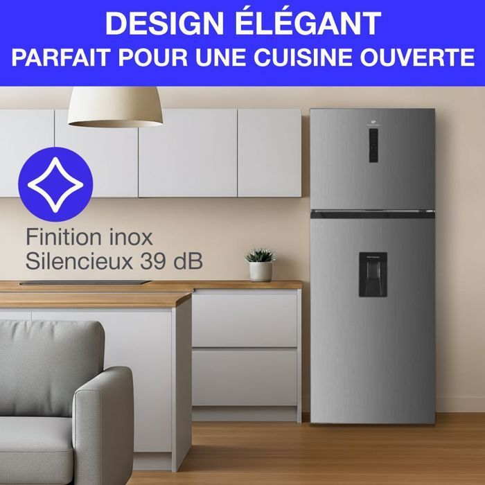 Frigorifero Continental Edison con congelatore superiore - 413 litri - Total No Frost - acciaio inox - L70 cm x H178 cm