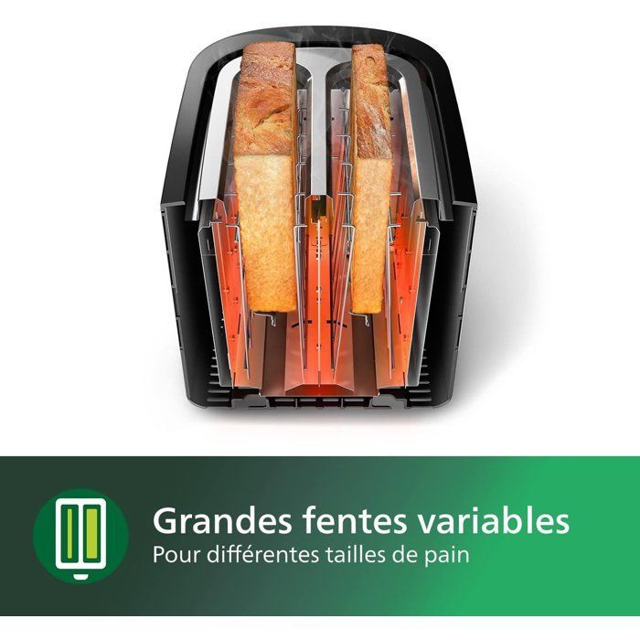 Grille-pain - PHILIPS - HD2581/90 - Collection Daily petit déjeuner - 2 fentes - 830W - Noir