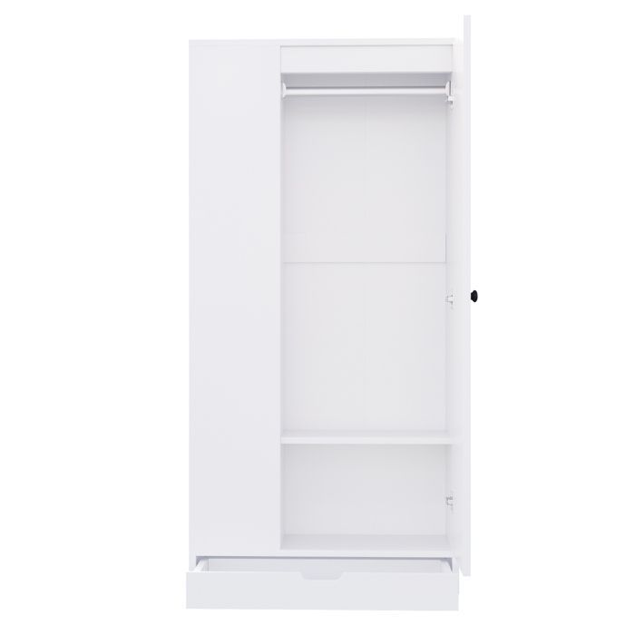 Armoire 70 cm blanche 1 porte avec étagères réglables et grand volume modulable