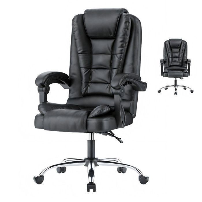 BIGZZIA Office Chair, Armchair with Wide Padded Seat, Ergonomic Leather Seat, 10 cm Adjustable Height, Black