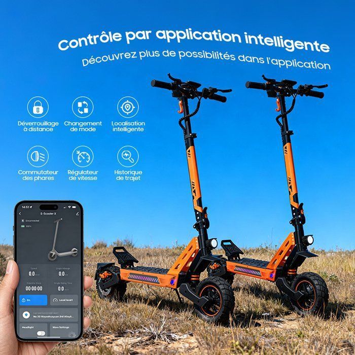 Trottinette Electrique TUNO NT3Pro 1200W Avec APP Vitesse Max. 50km/h Autonomie 40-50km 48V15.6Ah Pneus 10 Pouces 4 Modes Pliable