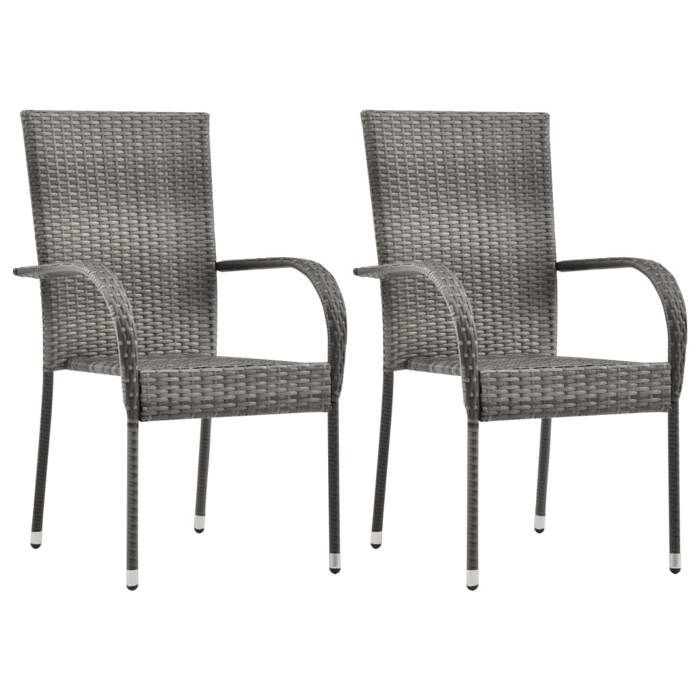 Conjunto de jantar para jardim - BURKE - 3 peças - Cinza - Madeira maciça de acácia - Resina trançada - Mesa de 88x88x74 cm
