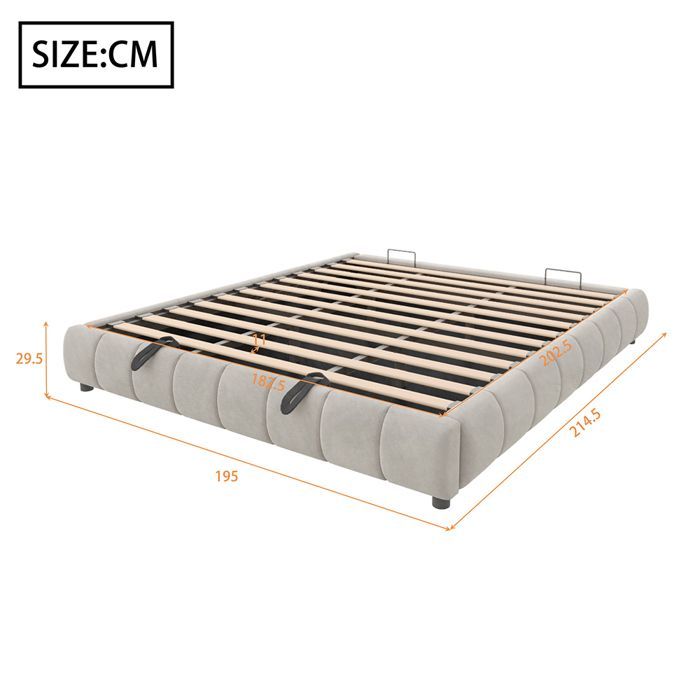 Lit coffre adulte 180 x 200 cm - sans tête de lit - avec LED et espace de rangement - Sommier inclus - Velours beige
