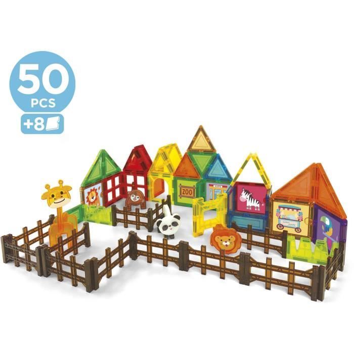 Magnetic Zoo Park - Construction Game - EDUCA - 50 magnetic pieces, 4 animals, 8 cards - Ages 3+
