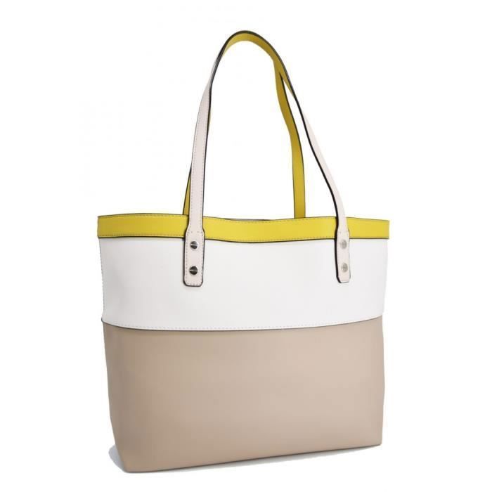 David Jones - Bolso tote/de hombro grande de piel para mujer - Multicolor - Bolsa de compras con neceser de viaje, capacidad A4 - Beige