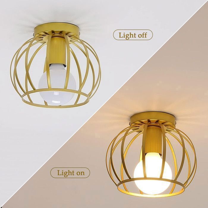 Lámpara de techo industrial DORLINK en metal dorado – Ø20 cm – Lámpara de techo de diseño retro para salón, dormitorio y pasillo.