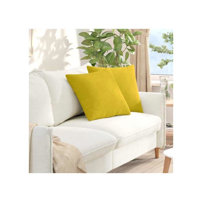 Cojines de terciopelo para sofá - vidaXL - Amarillo - 50x50 cm - Fundas extraíbles - Relleno de poliéster - Uso en interiores
