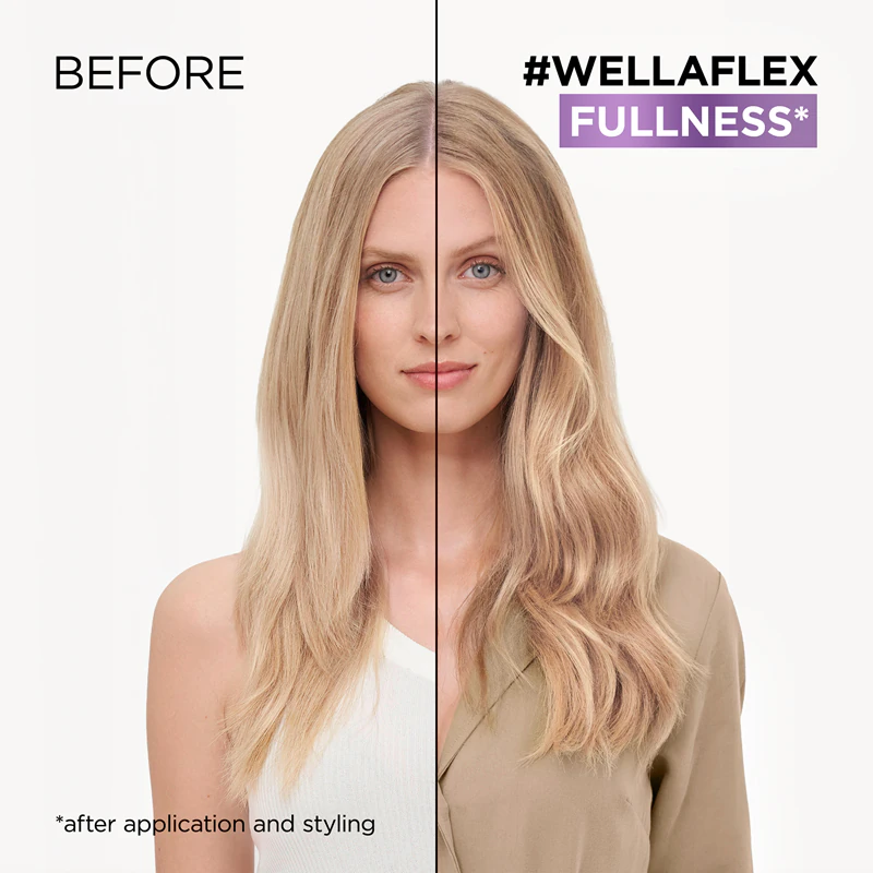 Wella Wellaflex Fullness Volume haarspray met sterke fixatie voor elasticiteit en volume.