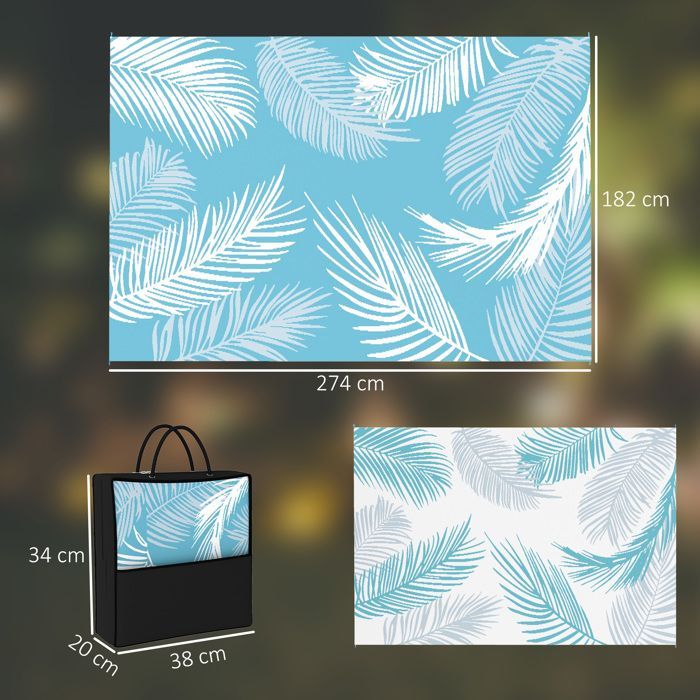 Alfombra de exterior - Outsunny - reversible - resistente a la intemperie - PP - 274x182cm - azul