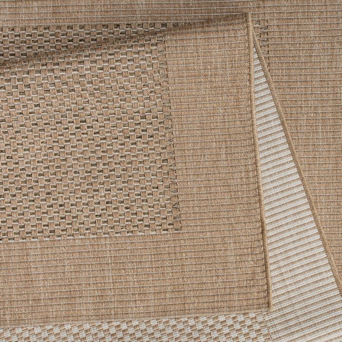 Alfombra de exterior Paco Home para patio, balcón o cocina con borde de aspecto de sisal, color beige liso, 200 x 290 cm.