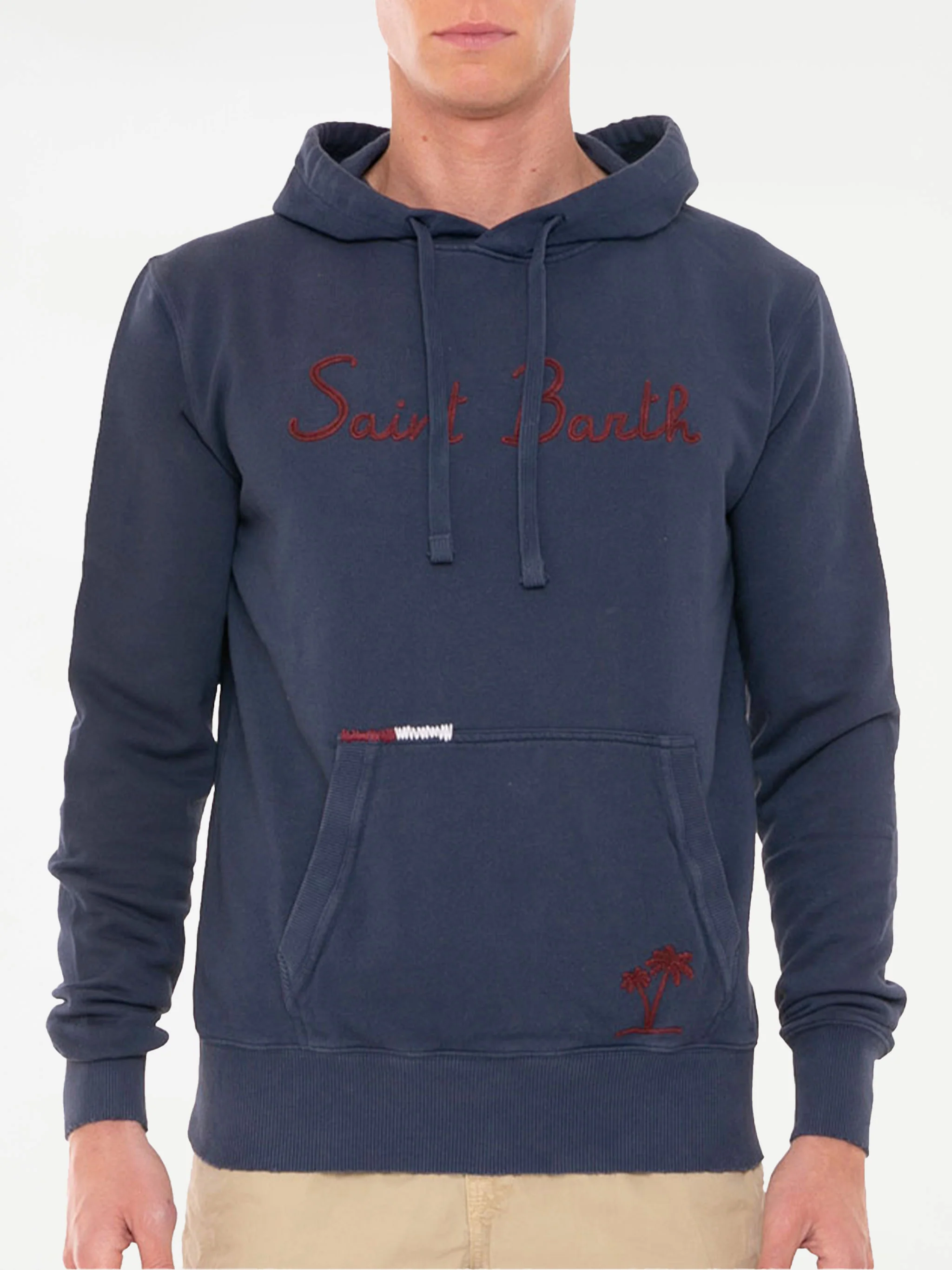 Blauwe katoenen sweater met borduurwerk