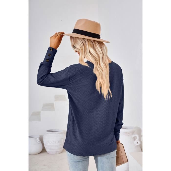 Pull Femme Col V INSFITY - Printemps Automne - Bleu - Taille EU