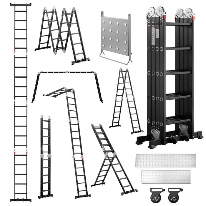 Escalera plegable multifuncional - DEWINNER - 7 en 1 - Aluminio de calidad aeronáutica - 5,8 m - Capacidad de carga 150 kg